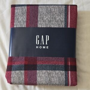 GAP Home Heathered Plaid Window Curtain Pair 48x84 Grey Berry Organic Cotton NWT
